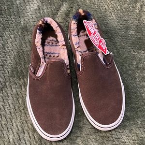 Sherpa/Brown suede classic slip on vans